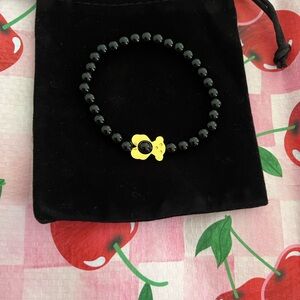 Black Bear Bead Bracelet with Gold Accent